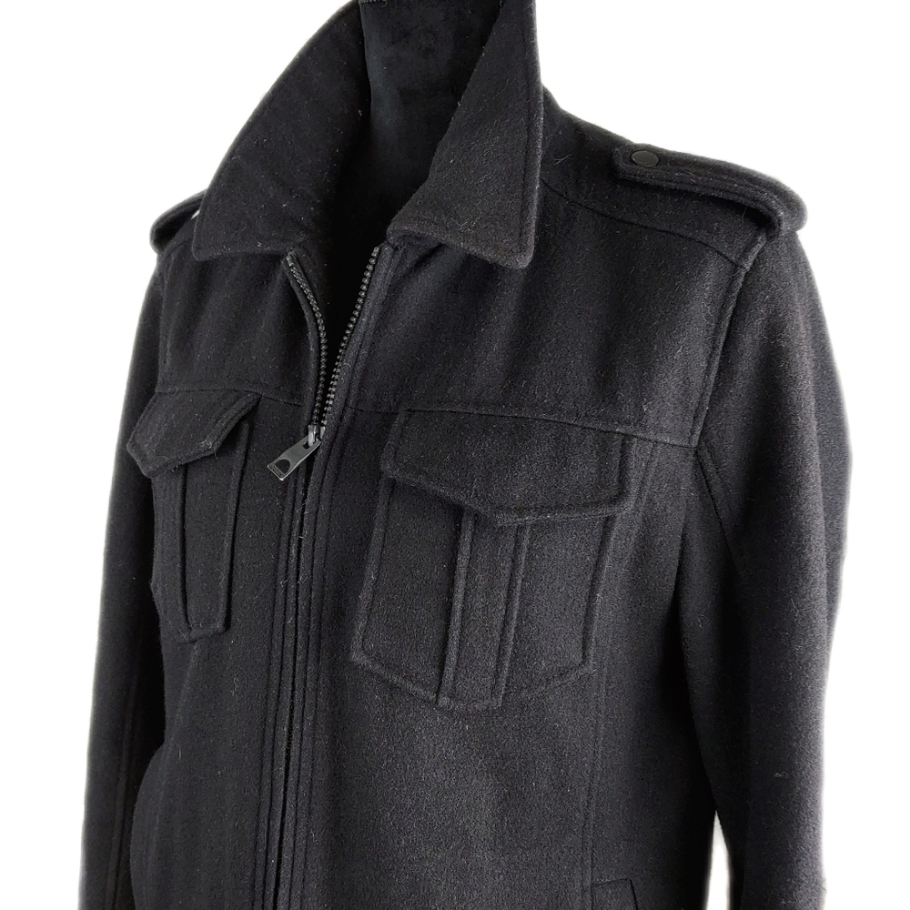 GUESS Mens M Black Wool Mix Thick Quilted Insulated Lining Zip Jacket - Picture 3 of 10